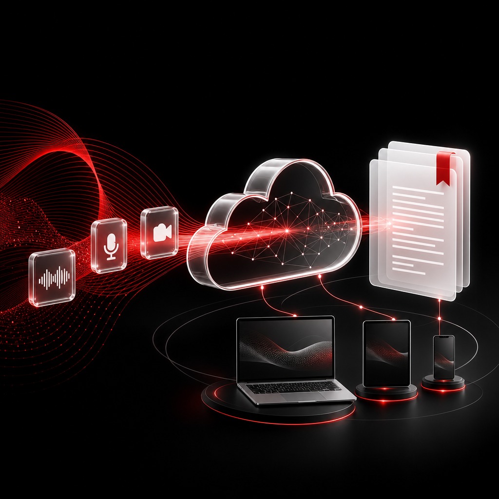 مفرّغ صوتي محترف يقدم خدمة التفريغ الصوتي عبر الإنترنت من خلال تحويل الملفات الصوتية والمرئية المرفوعة بأمان إلى مستندات مكتوبة ومنسقة باحترافية باستخدام آلية عمل حديثة قائمة على الحوسبة السحابية. تعبر الصورة عن خدمات متميزة للتفريغ الصوتي عبر الإنترنت لاجتماعات الأعمال، والمقابلات، والندوات الإلكترونية، والمؤتمرات، وحلقات البودكاست، والإجراءات القانونية، والأبحاث الأكاديمية، والاتصالات المؤسسية، مع تسليط الضوء على الدقة، والسرية، وسرعة الإنجاز، والتعامل الآمن مع الملفات، إلى جانب إمكانية الوصول إلى هذه الخدمة من مختلف أنحاء العالم.